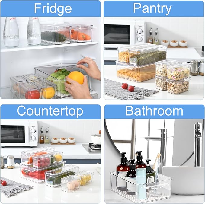 10-Pack Fridge Organizer ā Stackable Refrigerator Storage Bins with Lids ā BPA-Free Clear Fruit Storage Containers for Vegetables, Food & Drinks