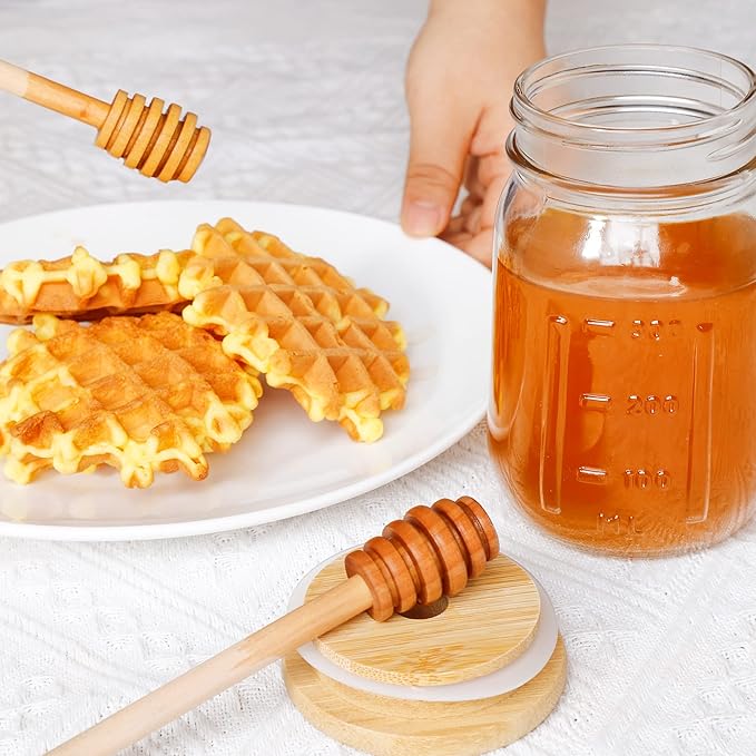 16oz Glass Honey Jar with Dippers Stick Set,Honey Pot with Dipper and Lid,Honey Containers for Airtight Syrup Dispenser for Home Kitchen