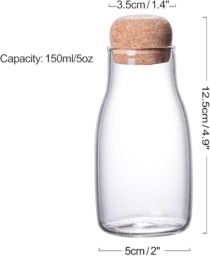 Glass Jars with Cork Lids, Candy Jar with Lid, Coffee jar for Counter, Cookie Jar with Airtight Lids, Clear Glass Jar for Candy, Tea, Coffee Bean, Sugar, Spices, Apothecary etc(150ml/5.07oz)