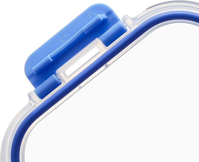 Glass Food Storage Containers with Locking Lids, Set of 7, 14 pieces including lids, BPA-Free, clear with blue silicone ring