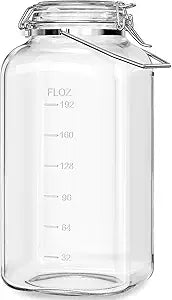 [Upgrade] 2 Gallon Glass Jars with Airtight Lids, 7400 ml Large Wide Mouth Glass Mason Jars with Stainless Steel Handle, Big Storage Jars with Lids, 2 Scale Markings Cereal Containers Storage