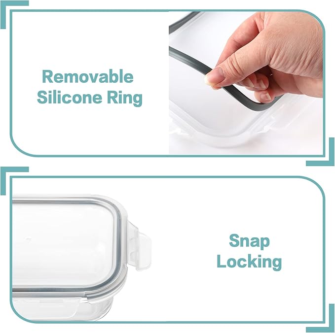 30oz 8 Pack Glass Meal Prep Containers with Lids, Food Storage Airtight Bento Boxes with Leak Proof Locking for Microwave, Oven, Freezer and Dishwasher (8 lids & 8 Containers)