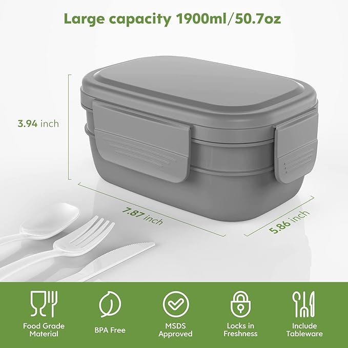 Adult Lunch Box,3 Stackable Bento Lunch Containers for Adults/Kids, Modern Minimalist Design Bento Box with Utensil Set, Leak-Proof Lunchbox Bento Box for Dining Out, Work, Picnic, School