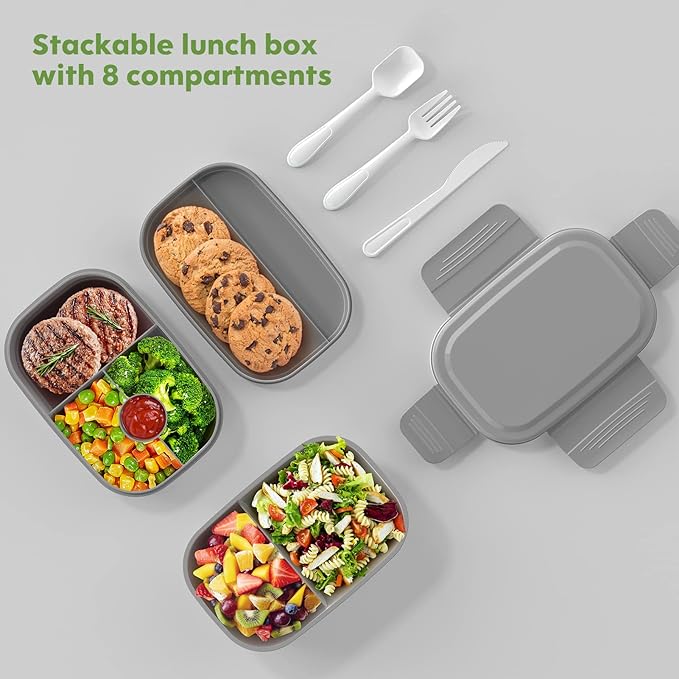 Adult Lunch Box,3 Stackable Bento Lunch Containers for Adults/Kids, Modern Minimalist Design Bento Box with Utensil Set, Leak-Proof Lunchbox Bento Box for Dining Out, Work, Picnic, School