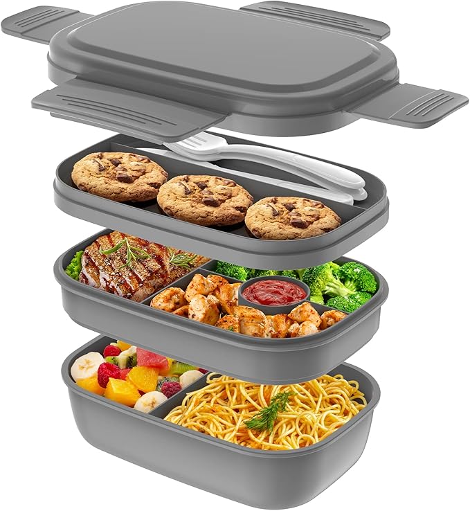 Adult Lunch Box,3 Stackable Bento Lunch Containers for Adults/Kids, Modern Minimalist Design Bento Box with Utensil Set, Leak-Proof Lunchbox Bento Box for Dining Out, Work, Picnic, School